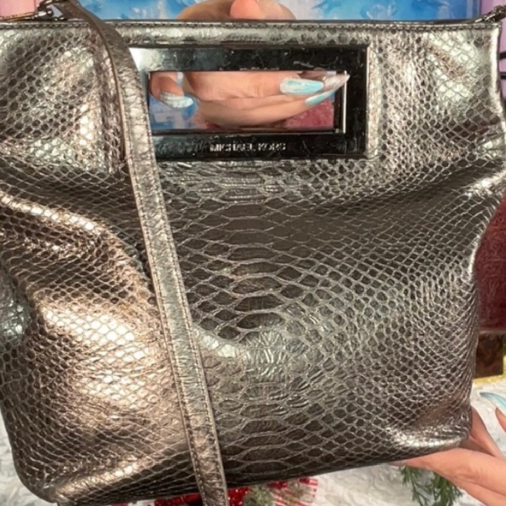MK SILVER metallic MK leather bag